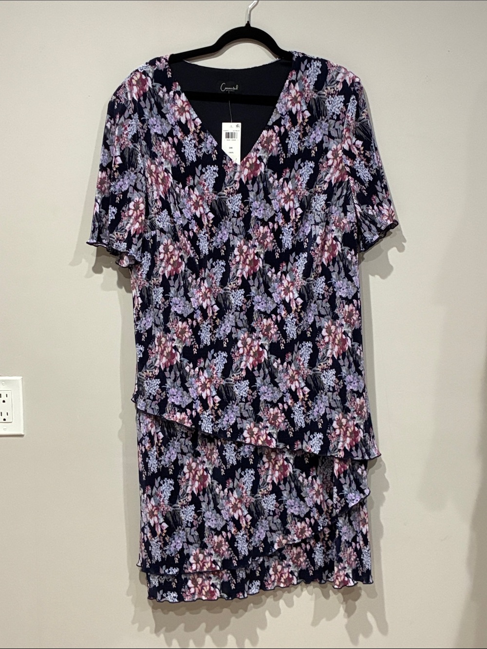 Connected Apparel NWT Navy Floral Layered V-Neck Dress